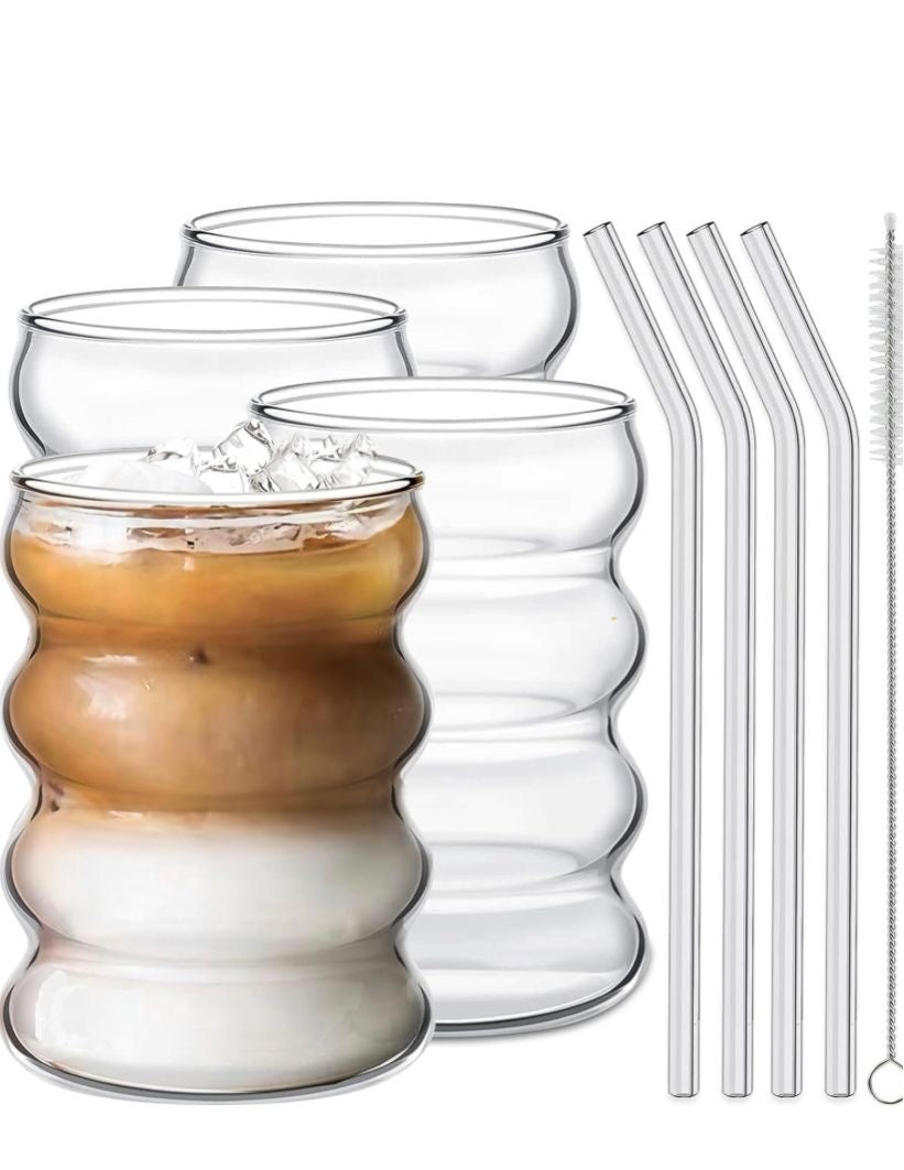 Wave Wasserglässer , 4 er Set mit Strohhalm und Reinigungsbürste